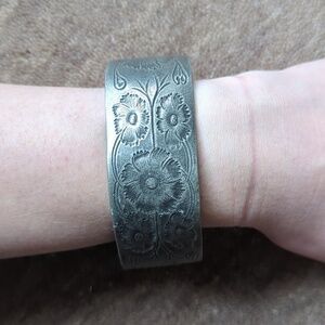 Salisbury October Floral Stamped Pewter Cuff